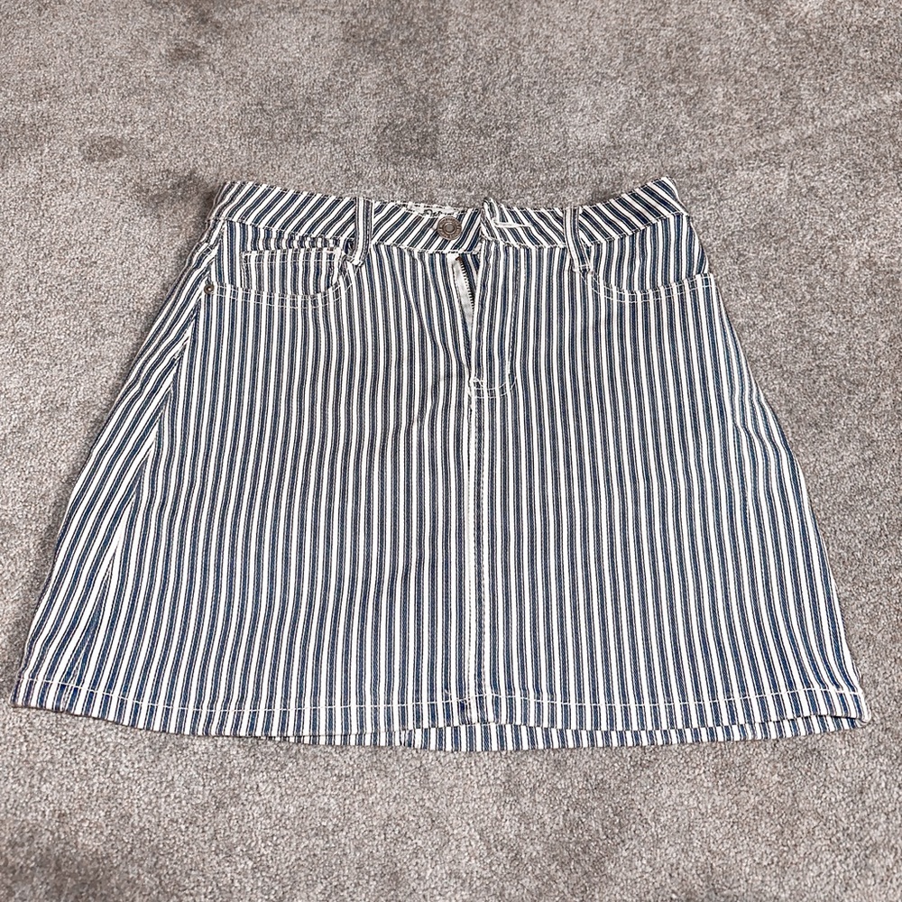 Navy and white mini denim skirt
